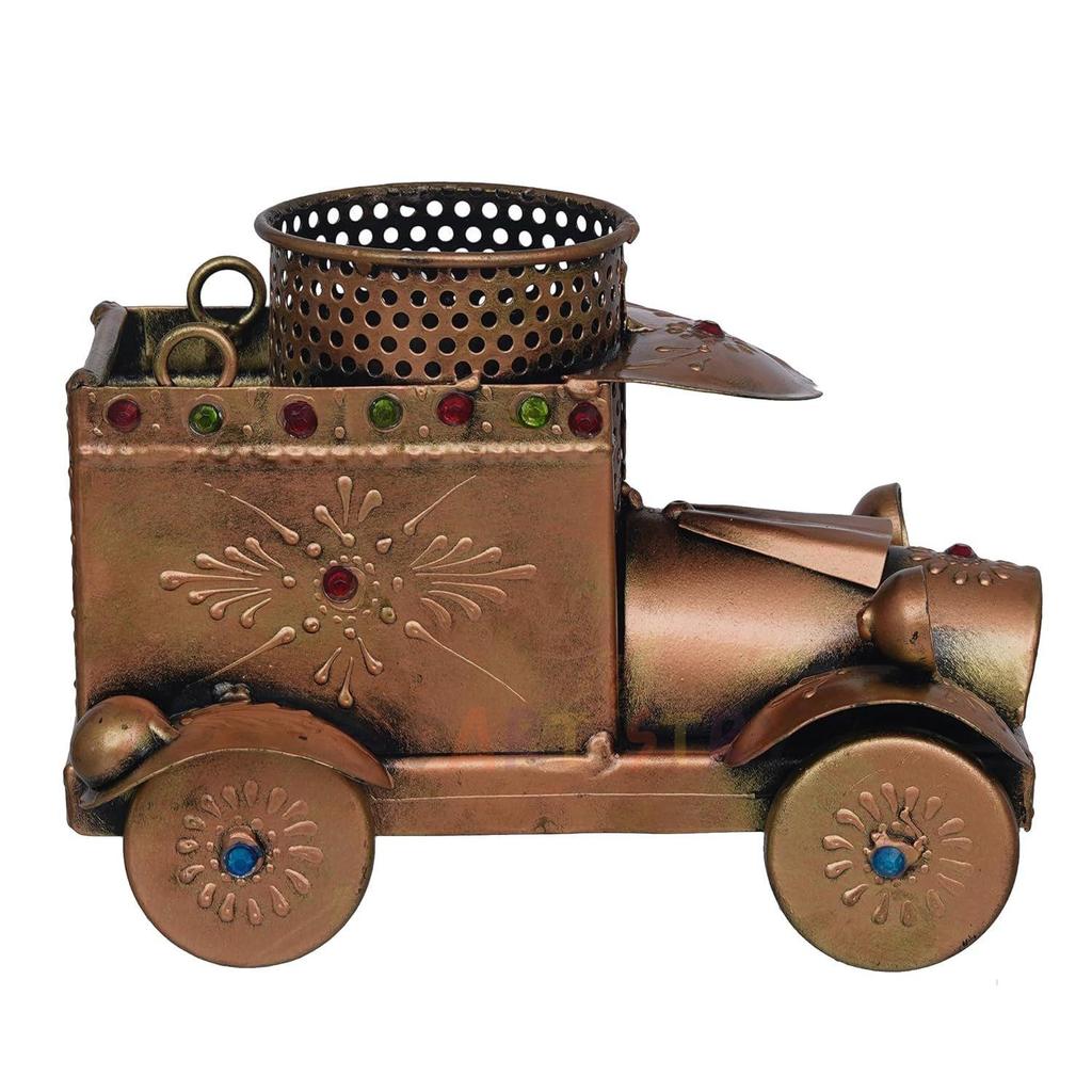 Vintage Car Design Pen Holder/Antique Metal Pen Holder/Pencil Holder/Vintage Desk Organiser, Gold