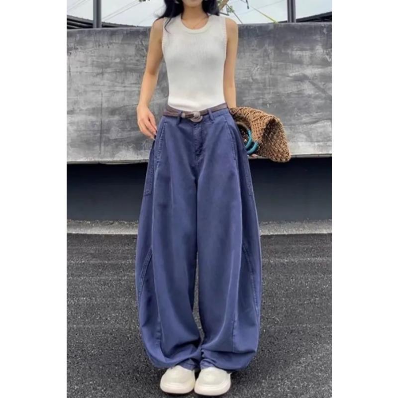 

Womens High Waist Loose Baggy Wide Leg Casual Denim Pants S синий