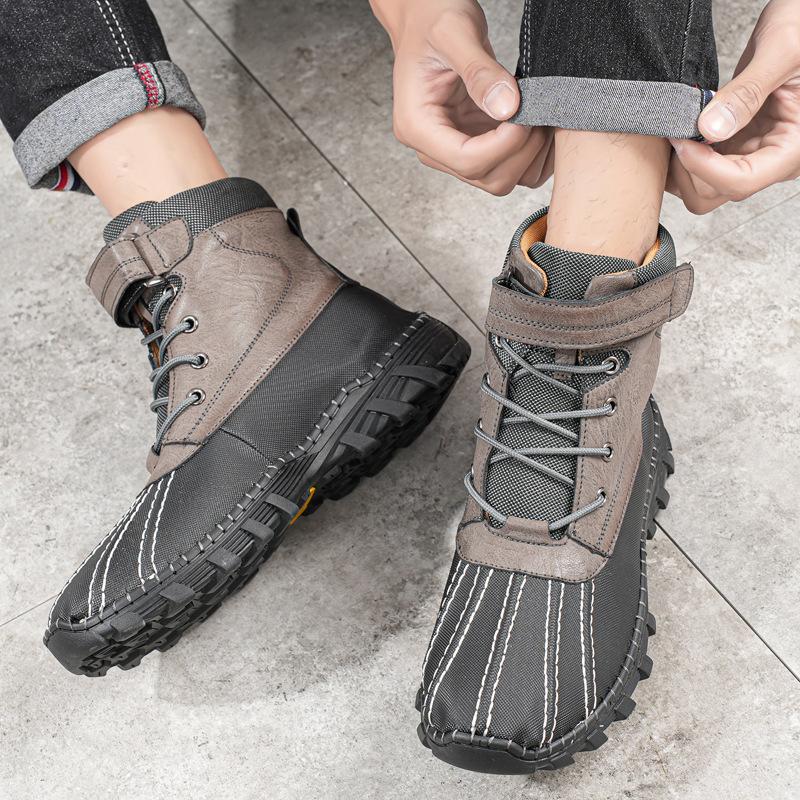Hot-selling Waterproof Snow Boots Men's Autumn and Winter High-top Handmade Men's Shoes Outdoor Tooling Boots Velvet Duckbill Boots Cotton Shoes