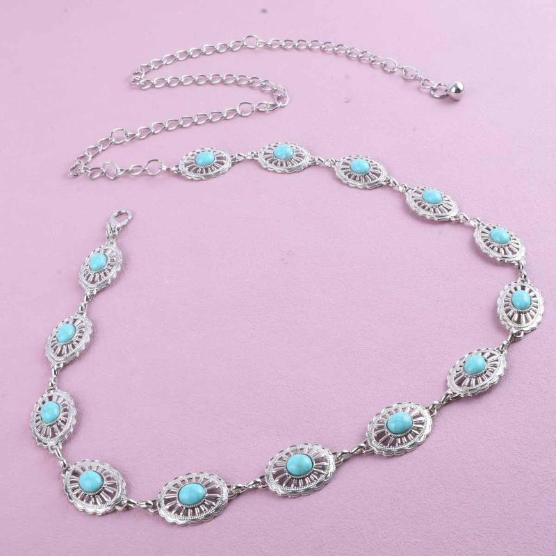Fashion Bohemian Female Circular Waist Chain Luxury Turquoise Ellipse Chain Belt For Women Suitable For Skirts Dress