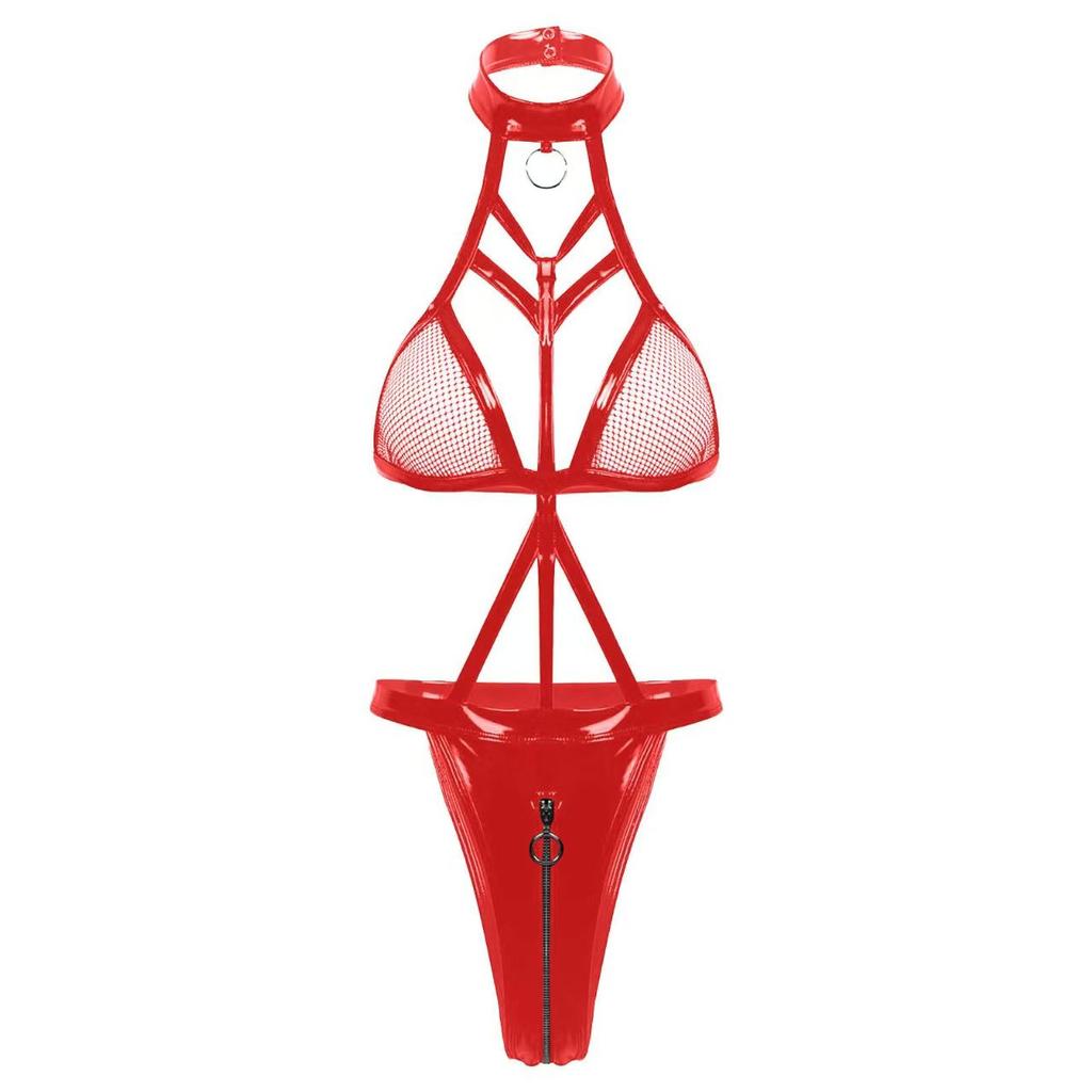 Sexy One-piece Underwear with Zipper, No Crotch, Sex Teddy Bear Women's Lacey Sheer Erotic Lingerie