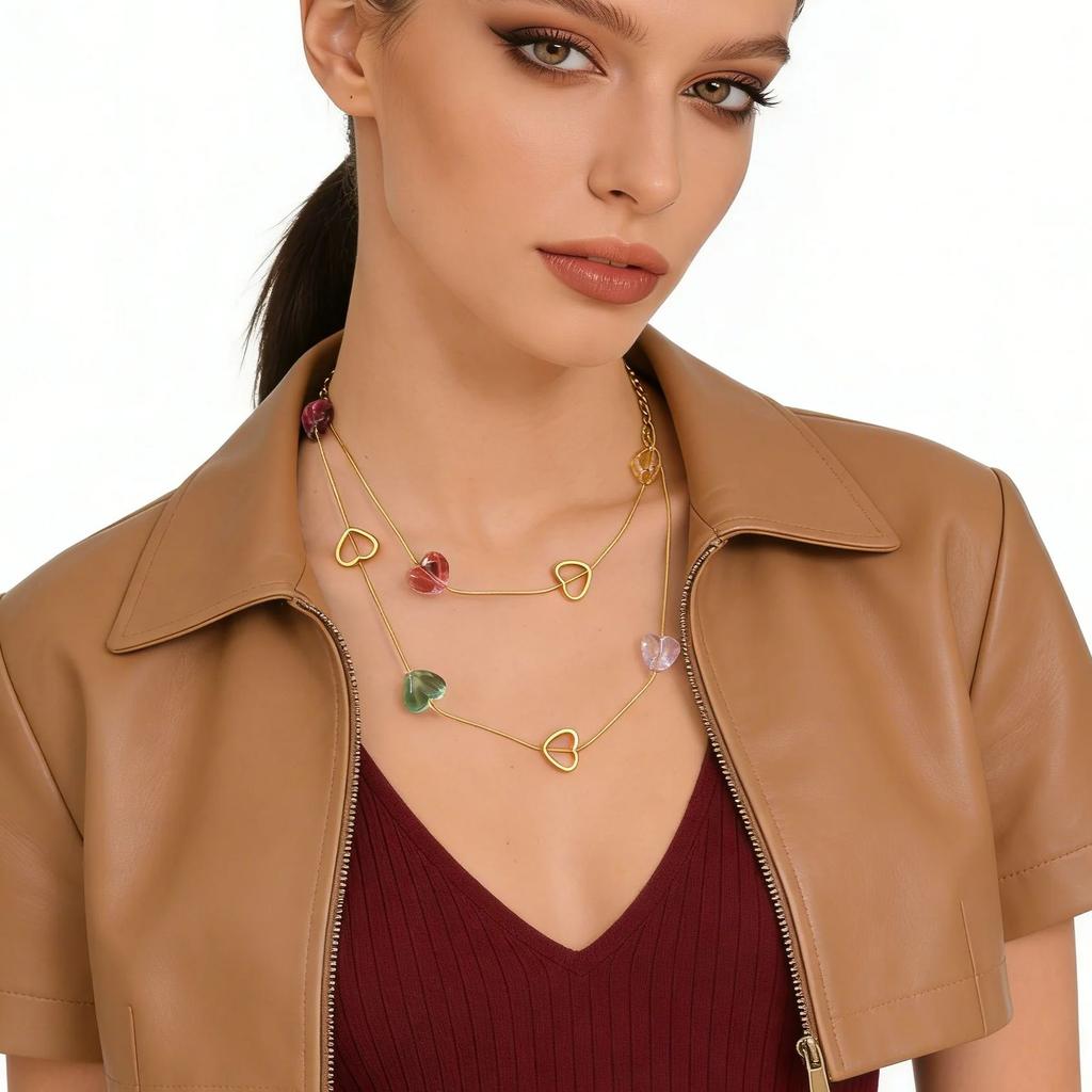 Long Pendant Stackable Necklace for Women Luxury Glass Stainless Steel Chain Necklaces Fashion Charm Wedding Banquet Jewelry