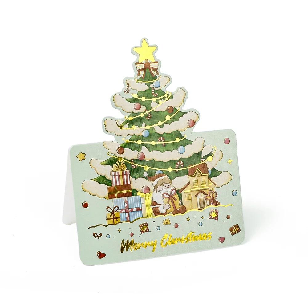 1-12Pcs Christmas Greeting Cards Cartoon Santa Claus Snowman Folding Postcard Christmas Birthday New Year Gifts Wrap Supplies