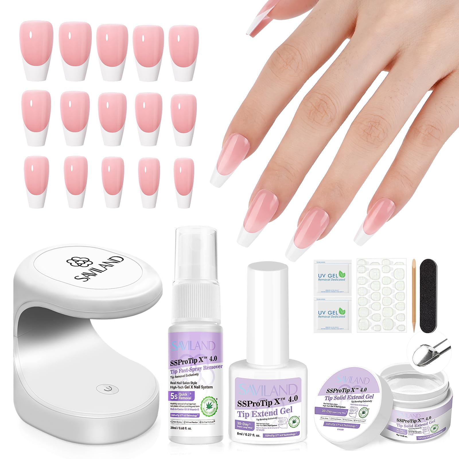 

Saviland Nails Medium Soft Gel French Tip Nails Longwear French Tip Nail Kit 19 Press-On - Press-On