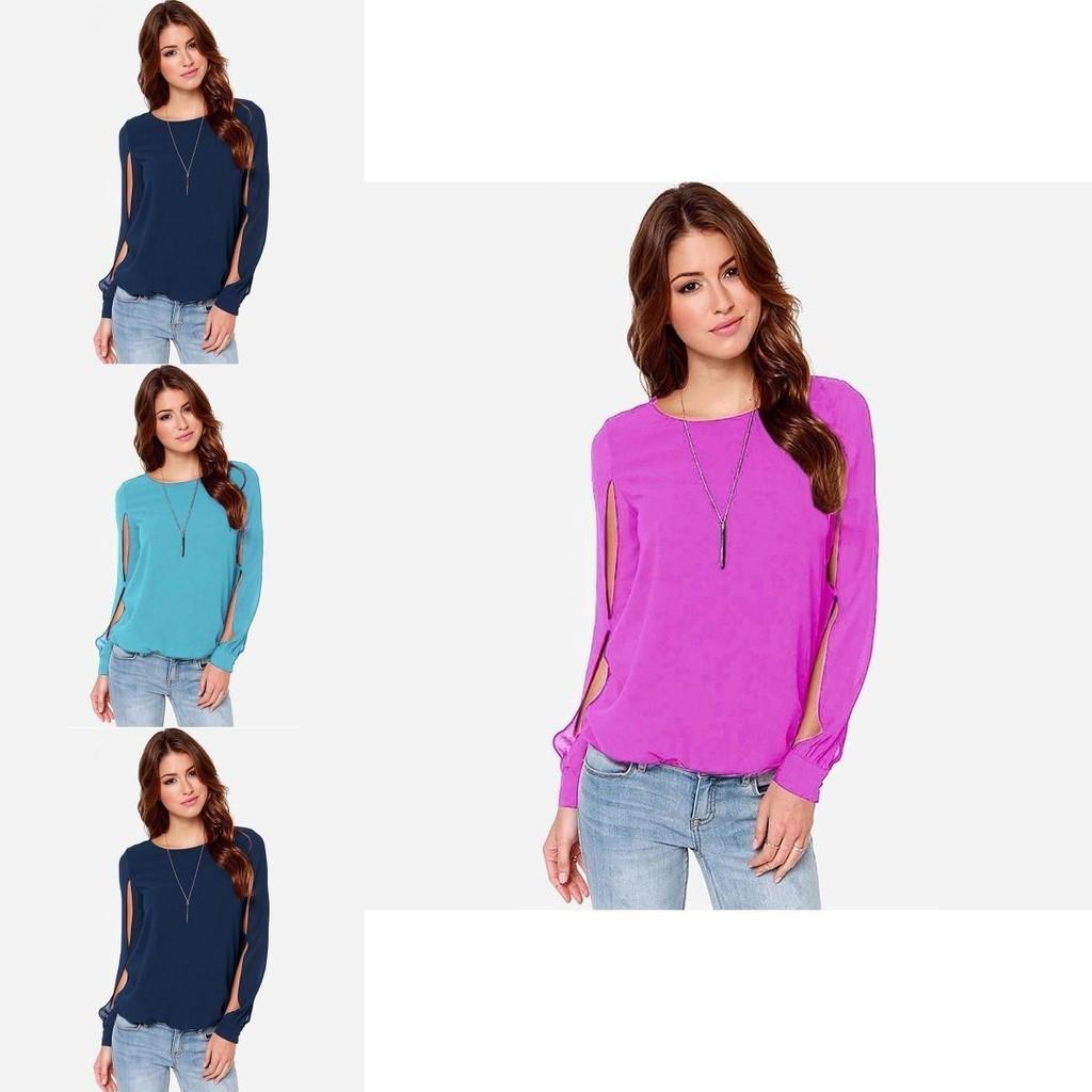 Premium Quality Women's Long Sleeve Cold Shoulder Fashion Loose Shirt Tops In Vibrant Colors