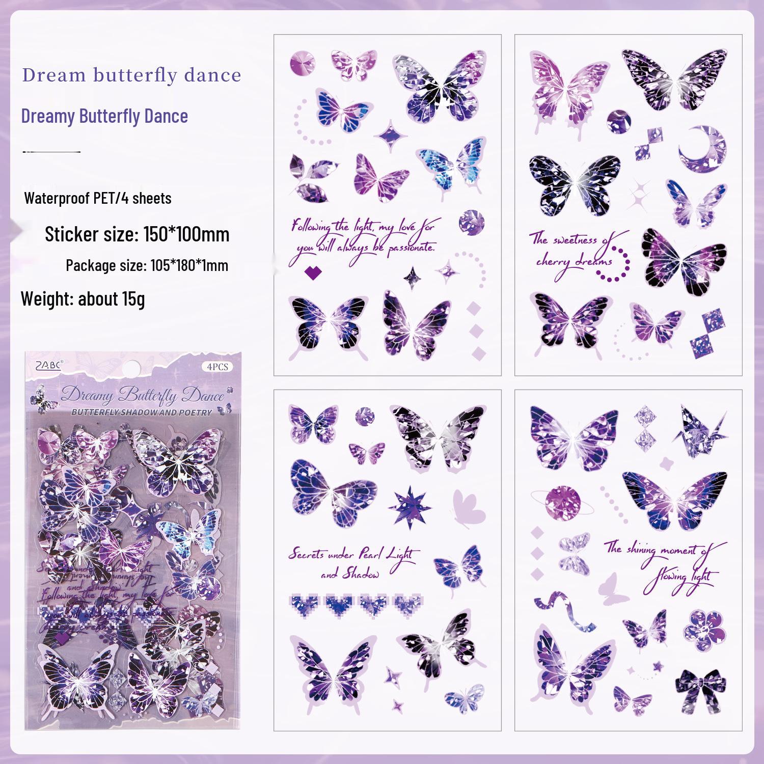 Graceful Butterfly Shadow: Transparent Die-cut PET Waterproof Stickers for DIY Journals & Decorations