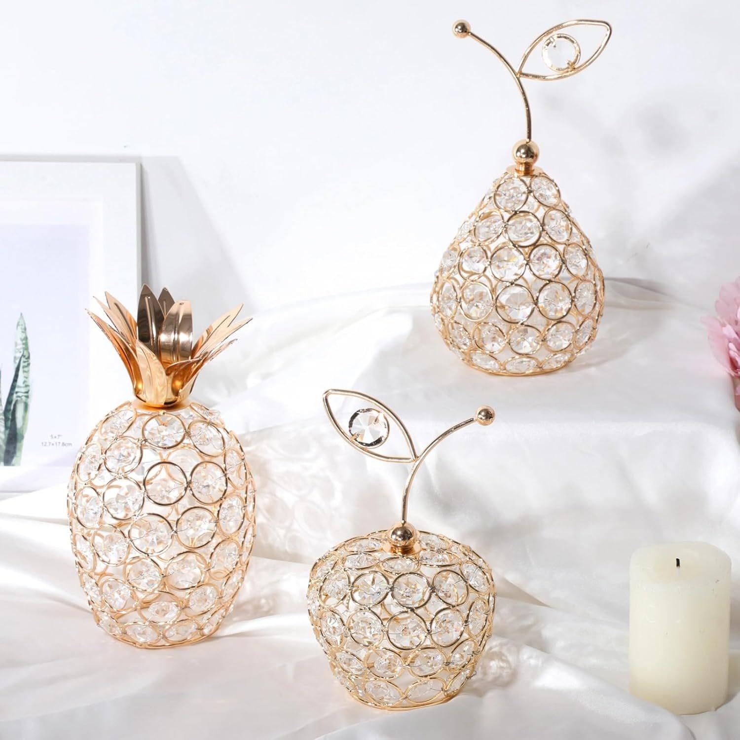 Golden Crystal Apple Pineapple Pear Fruit Home Decor Creative Centerpiece Living Room Decoration Craft Hot Selling
