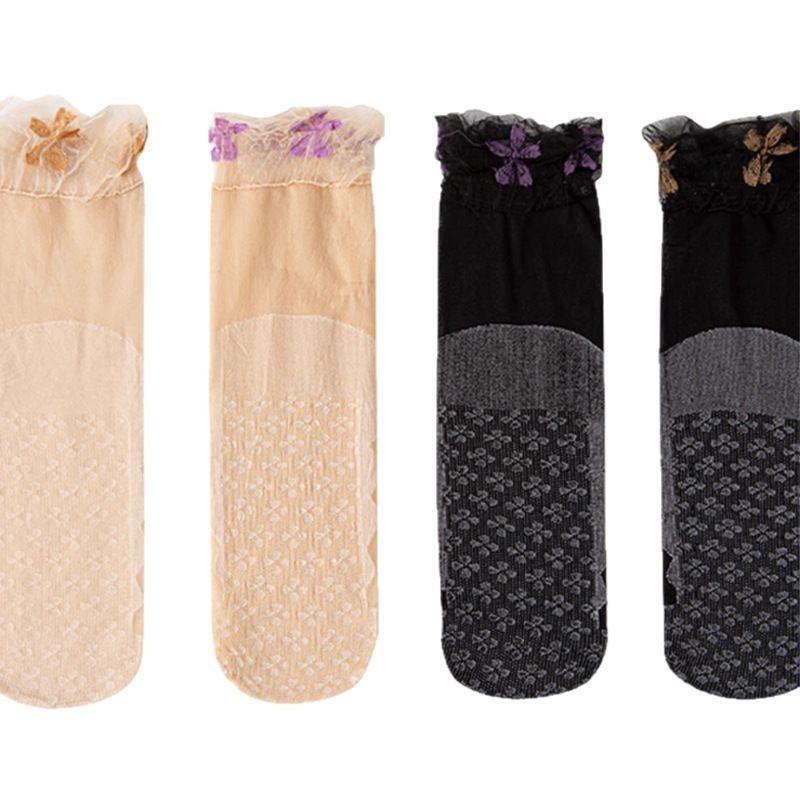 10 Pairs of Women's Summer Thin Floral Lace Cotton Bottom Loose Mouth Breathable Non Slip Socks