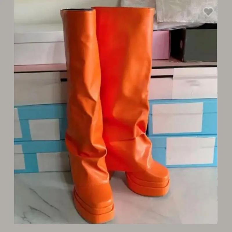 Fashion New Candy Colored Super High Heels Double Water Platform Knee High Boots Sexy Spicy Girls Nightclub Pole Dance Women's Boots 43