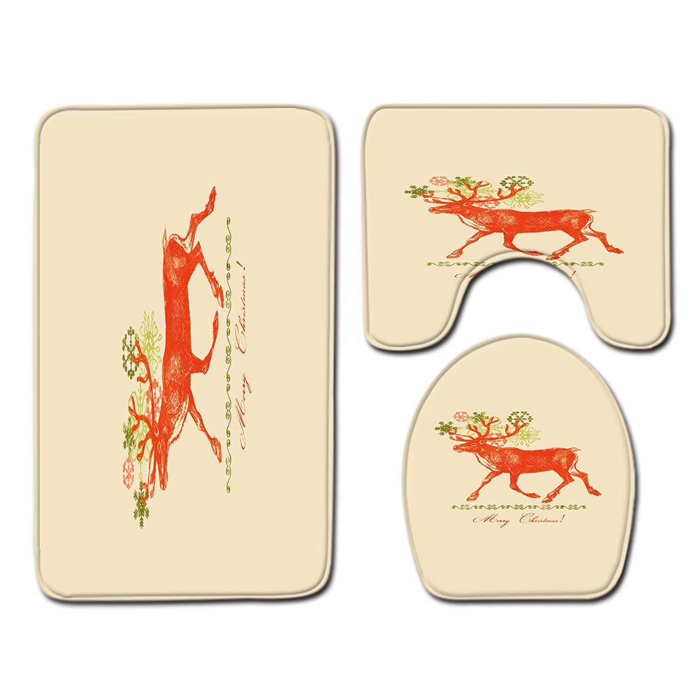 Christmas Bathroom Floor Mat Toilet Three-Piece Set
