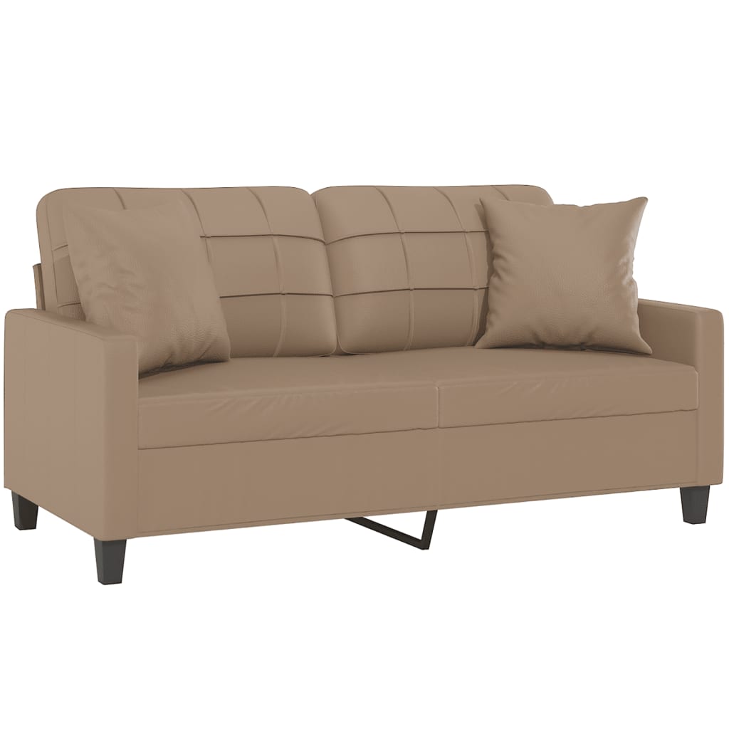 2 Seater Sofa with Decorative Cushions Cappuccino Brown 140 Cm Faux Leather