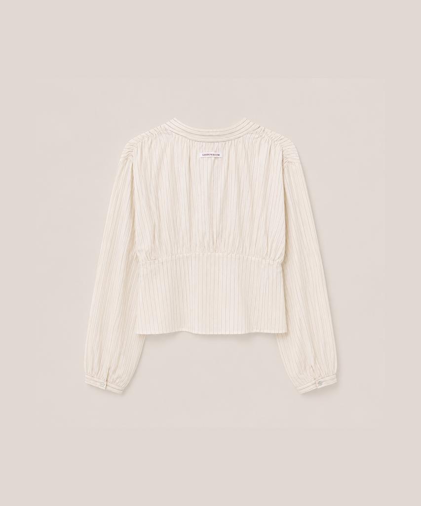 320SHOWROOM Shirred Texture Stripe Blouse Beige
