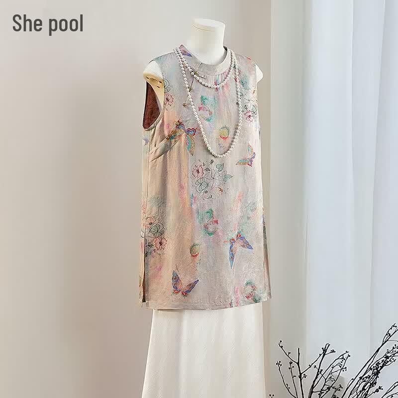 Women s New Chinese Style Floral Sleeveless Blouse M