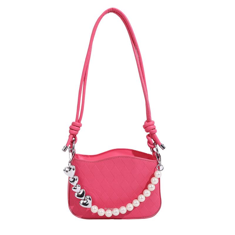 2025 Spring Fashion Versatile Commuter Pearl Chain Bag Solid Color Premium Ladies Crossbody Bag One Shoulder Saddle Bag