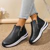 Fashion Black PU Leather Platform Sneakers for Women Fashion Double Zipper High Top Sports Shoes Woman Thick Sole Non Slip Short Boots