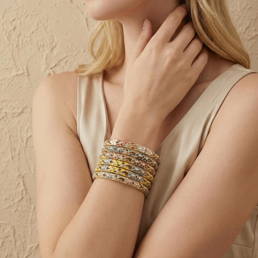 Colorful Flower Crystal Bangle Enamel Women's Hand Bracelet Vintage Cloisonne Bangle Jewelry Gifts