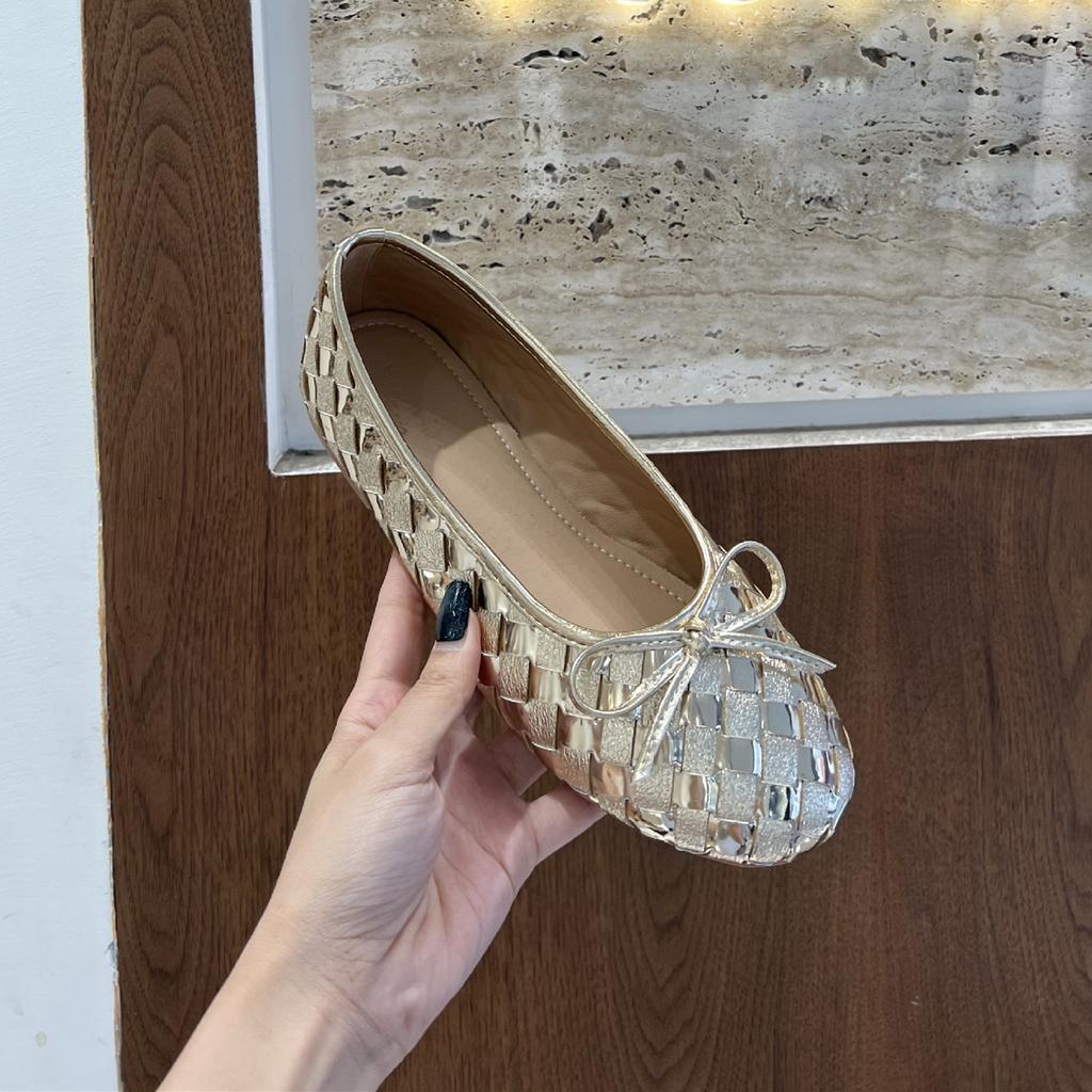 IPPEUM Women Ballet Flats PU Leather 2025 New Summer Round Toe Soft Silver Ballerina Shoes Kawaii Mary Janes