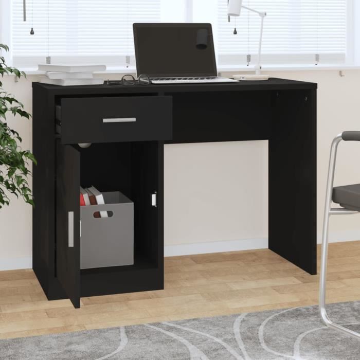 VidaXL Bureau avec tiroir et armoire Noir 100x40x73 cm Bois ingénierie 342653