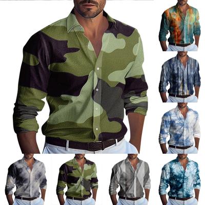 Men's Summer New Loose Print Long Sleeve Shirt Cardigan Beach Shirt