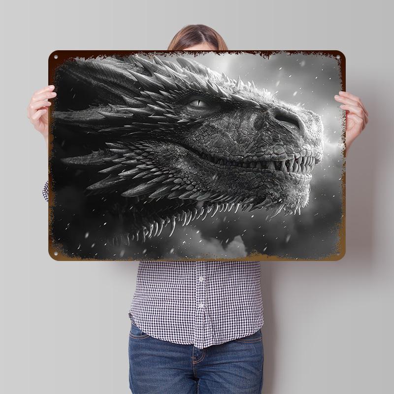 Dragon Close Up Mysterious Printed Poster Customized Wall Art Retro Vintage Metal Tin Signs for Gaming Decoration Room House