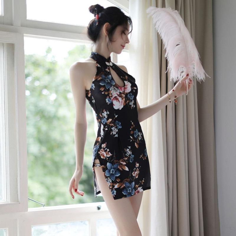 Sexy lingerie printed cheongsam nightclub tight hip cheongsam uniform temptation suit