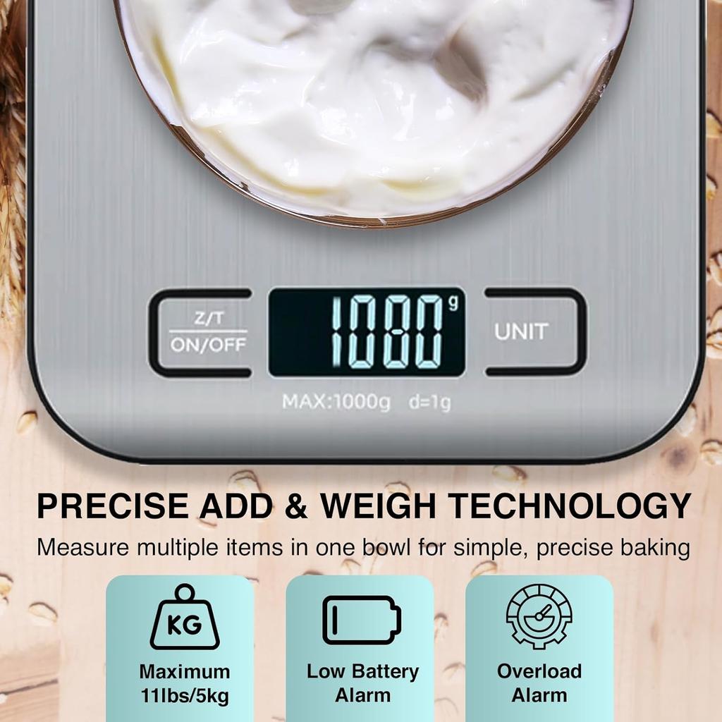 10PCS Rechargeable Kitchen Scale Jewellery Scale Electronic Scale Stainless Steel Home Kitchen Electronic Weighing Grammage 5KG