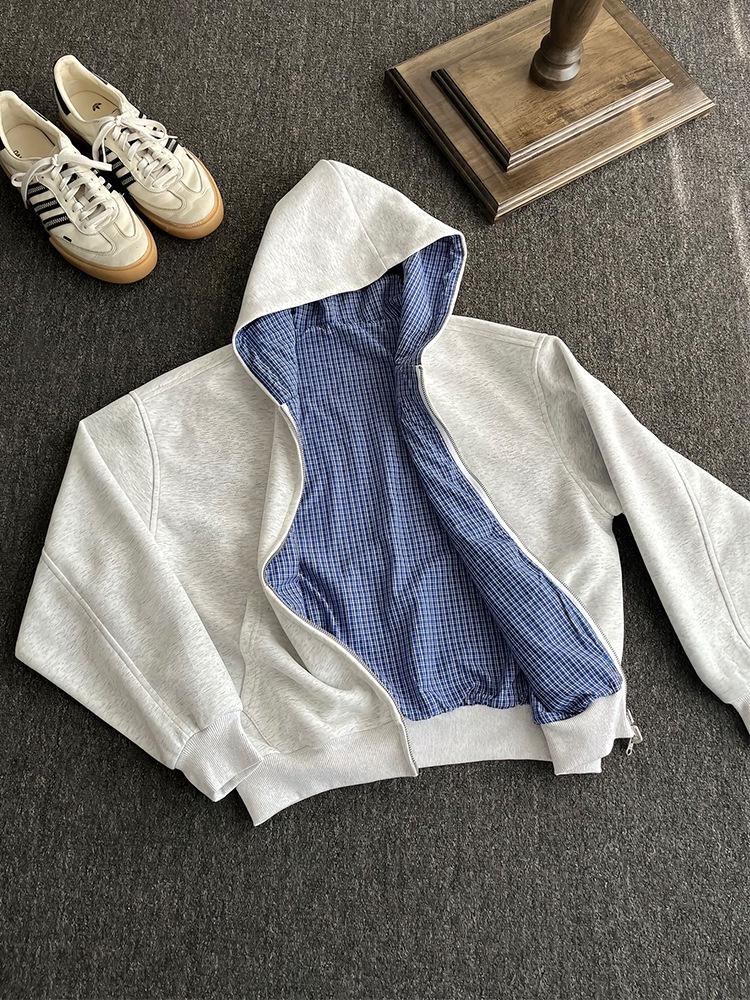 2026 New Men's American Plaid Zipper Hoodie Cardigan Jacket - Cleanfit Vibe Short Wide Design