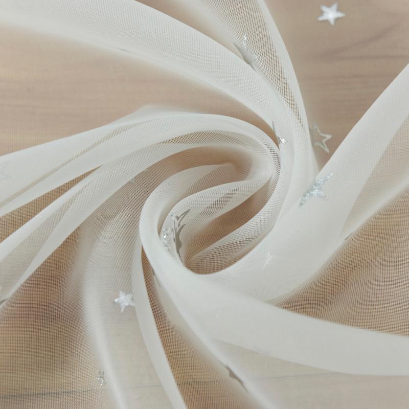 Silver Pressed Star Embroidered Curtain with Rod Light Transmission Tulle Curtains for Living Room Bedroom Kitchen Kids Baby Room Door Window 1PC