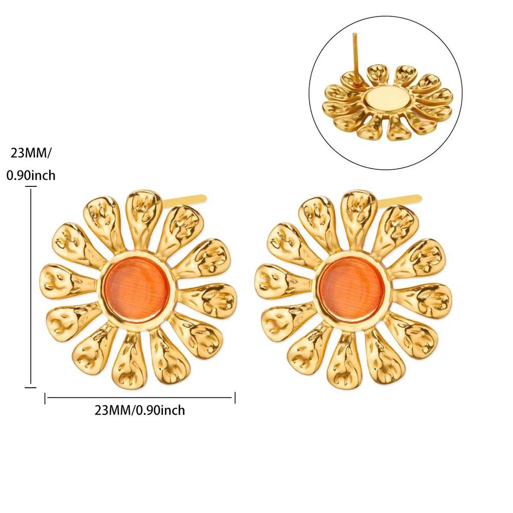 Titanium Steel Oil Dripping Color Round Stud Earrings, Earrings, Light Luxury High-end Tiger's Eye Stone Fashion Earrings, Jewelry