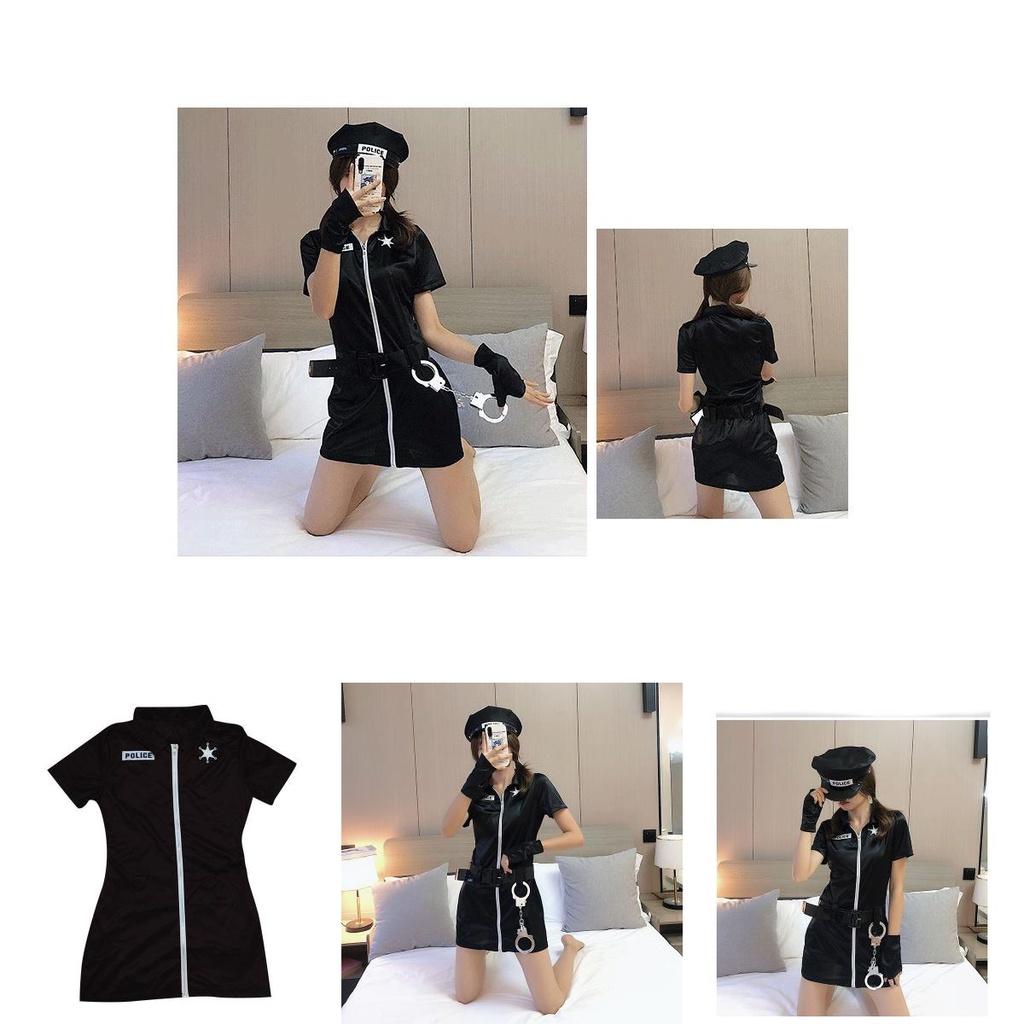 Women Halloween Sexy Cospaly Police Uniforms Large Size Zipper Clothe Stretchy