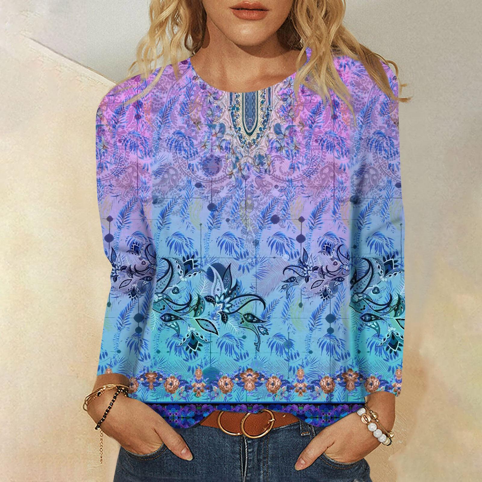 

Женская мода, повседневная блузка с длинным рукавом и круглым вырезом, пуловер с принтом L