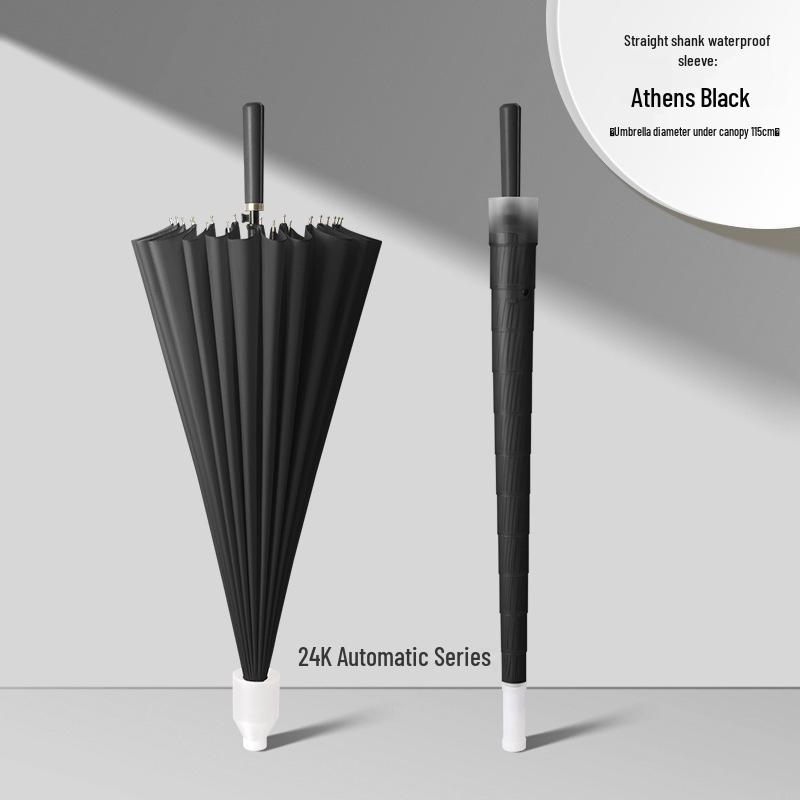Windproof Solid Color 24-Rib Automatic Business Umbrella - Long Handle Sun and Rain Shield, Ideal for Gifting.