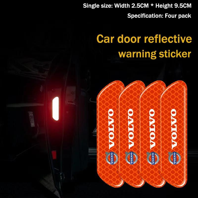 4pcs Car Door Sticker Reflective Safety Warning Mark Decoration Decals For Volvo Rdesign XC60 XC40 V60 V40 EX30 XC90 S60 V50 S90