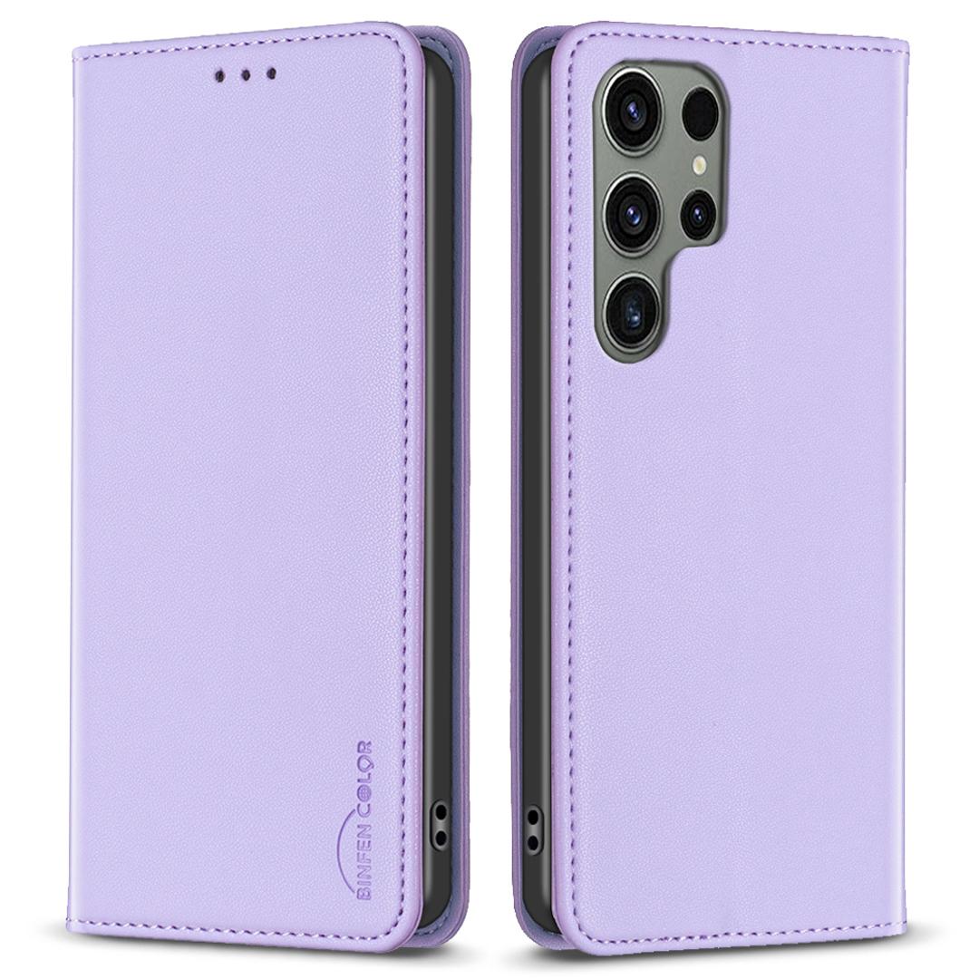 

BINFEN COLOR BF18 For Samsung Galaxy S23 Ultra Magnetic Flip Leather Case Card Holder Stand Phone Cover Purple