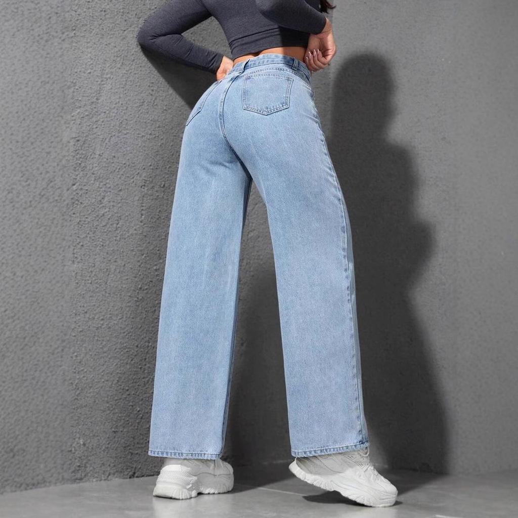 2025 Spring Women's Light Wash Floor-Length Wide Leg Jeans