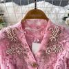 Women's Elegant Embroidered Beaded Lace V-Neck Shirt & Pleated Long Skirt Set