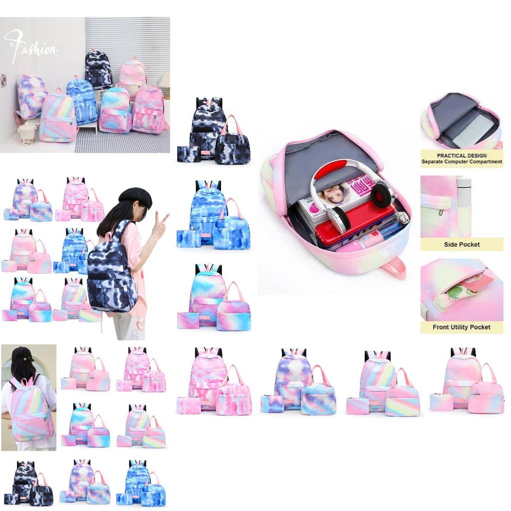 Stylish And Durable Nylon Backpack Set 3 Piece School Bag Lunch Bag And Pencil Case Unisex Design