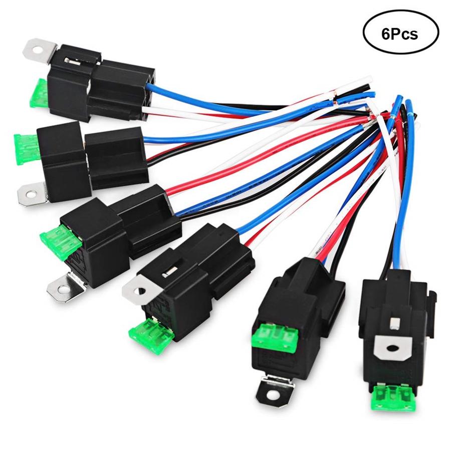 6x ATV Motorcycle Relay Wire Harness 12V 4 Pin SPST 30A Fuse Holder 14AWG Cable