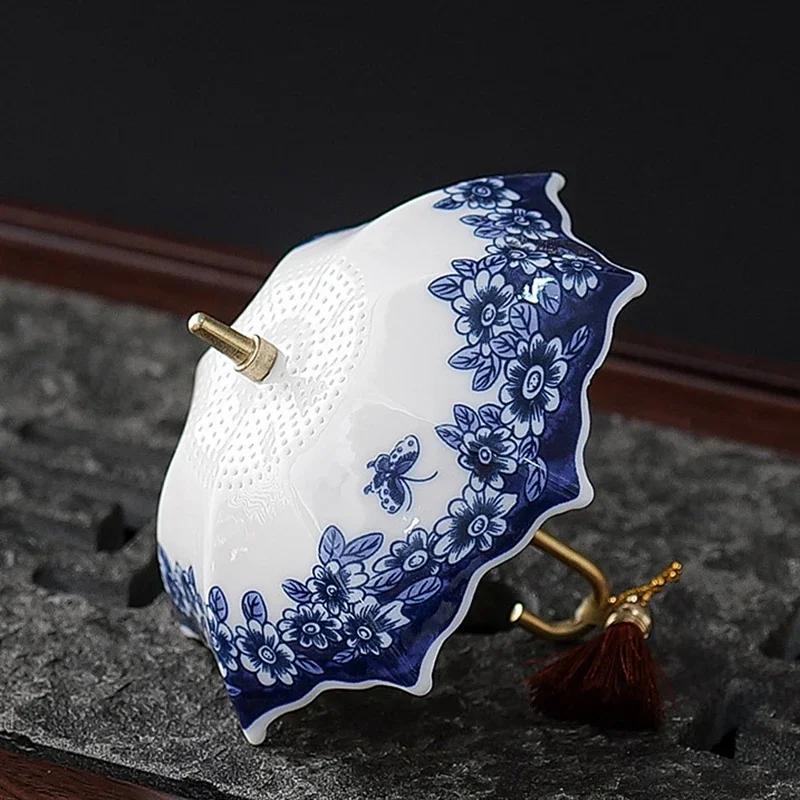 Classic Umbrella Tea Filter Umbrella Tea Strainers Ceramic Tea Infusers Reusable Floral Tea Leak For Gongfu Tea Table Decor