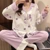 Autumn and Winter Pajamas Women's Long-sleeved Fresh Cartoon Star Dailu Imitation Cotton Cute Cardigan Casual Loungewear Women's Suit