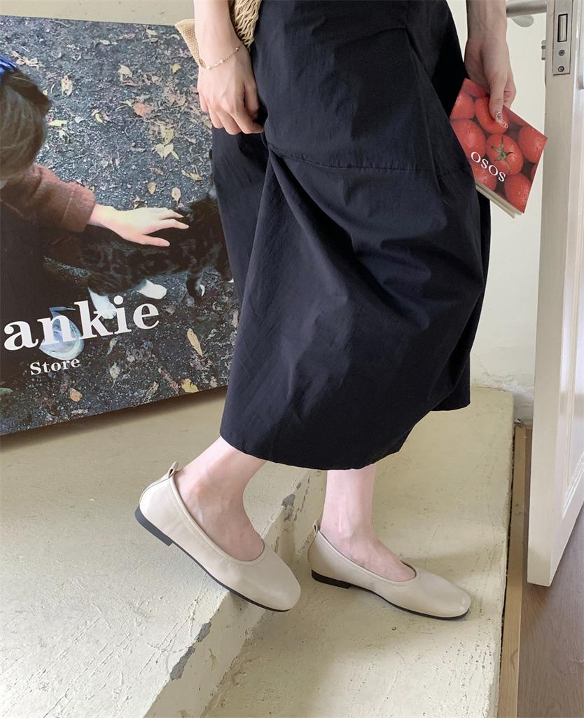 Fairy style ballet shoes simple and versatile soft leather soft sole grandma shoes round head comfortable shallow mouth single shoes female