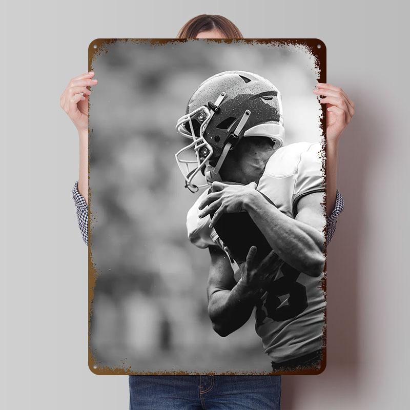American Football Player Metal Poster Customized Wall Art Retro Vintage Tinplate Signs for Man Cave Office Decoration Gaming 20x30cm(7.8x11.8inch)