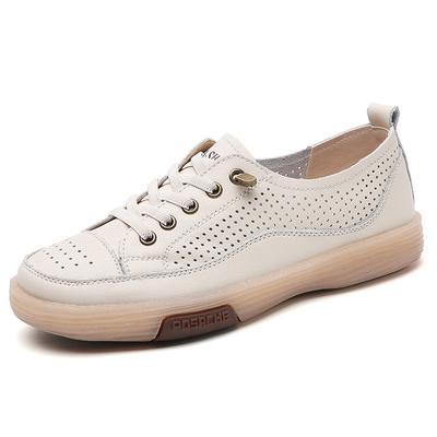 Fashion Genuine Leather Women Soft Sole Walking Shoes Girl Student 2026 Sneaker White Black Flats Female Casual Skate Trainers Summer