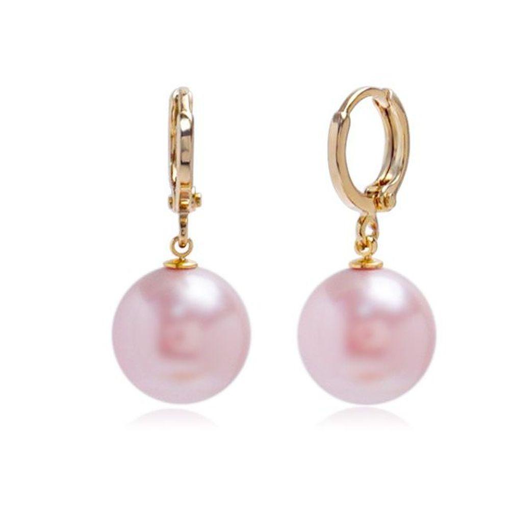 E480 12mm Rosaline Pearl Austrian Gold One-Touch Earrings