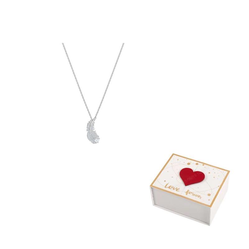Swarovski Idyllia Nice Serie Silber Große Feder Rhodinierte Halskette Damen Halskette Weiß 5482914
