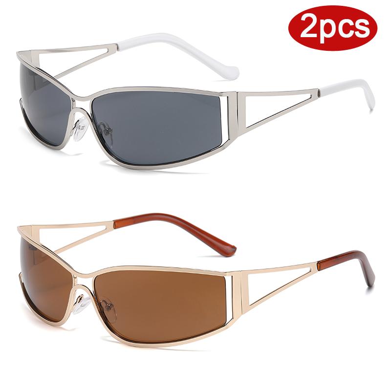 Protective Glasses 2pcs Y2K Metal Frame Square Sunglasses Hollowed Out Future Sense Of Technology Girls Net Red Sunglasses