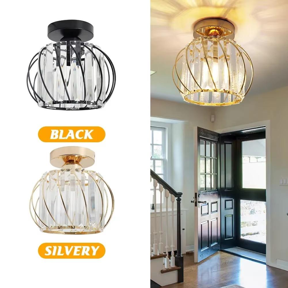Modern Mini Ceiling Light European Style E27 Iron Semi Flush Mount for Home Gold Luxury Crystal Ceiling Lamp