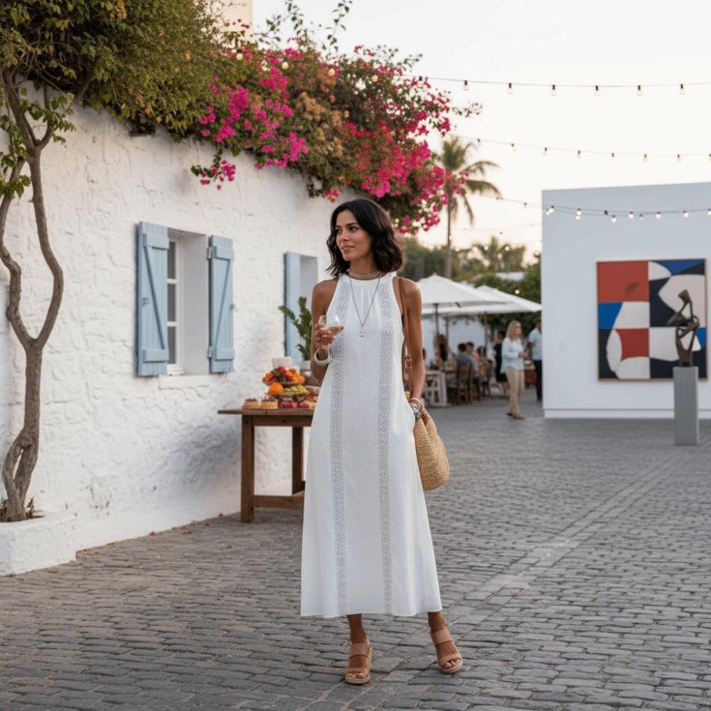 Häkel-Spitzen-Patchwork-Kleid Lockerer Schnitt Damen Sommerkleid Vintage-Stil Langer Rock Strandmode