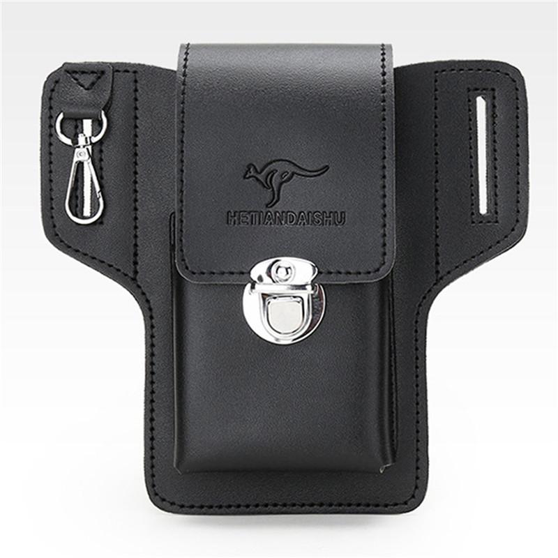 

2025 Fashion New Men s Belt Artificial PU Leather Cover Standing Multi functional Mobile Waist Bag Card Bag Keychain PU Leather чёрный