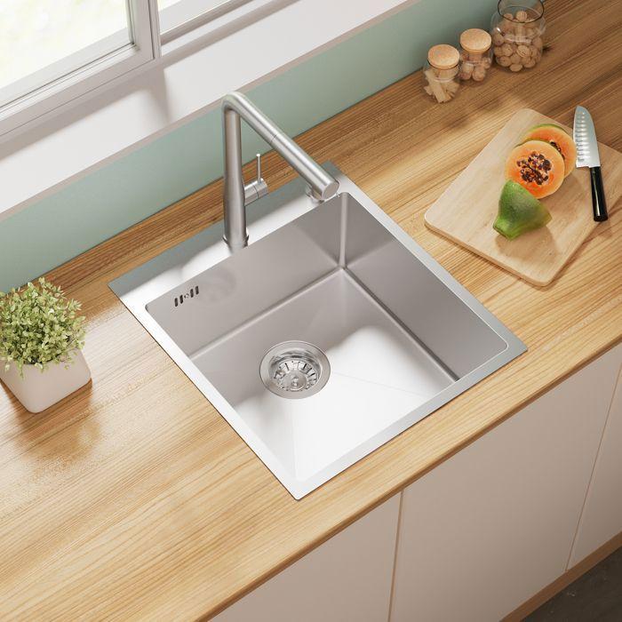 Évier Cuisine 44x49x20CM en Acier Inox Argent Évier 1 Bac avec Distributeur de savon et Système de Drainage